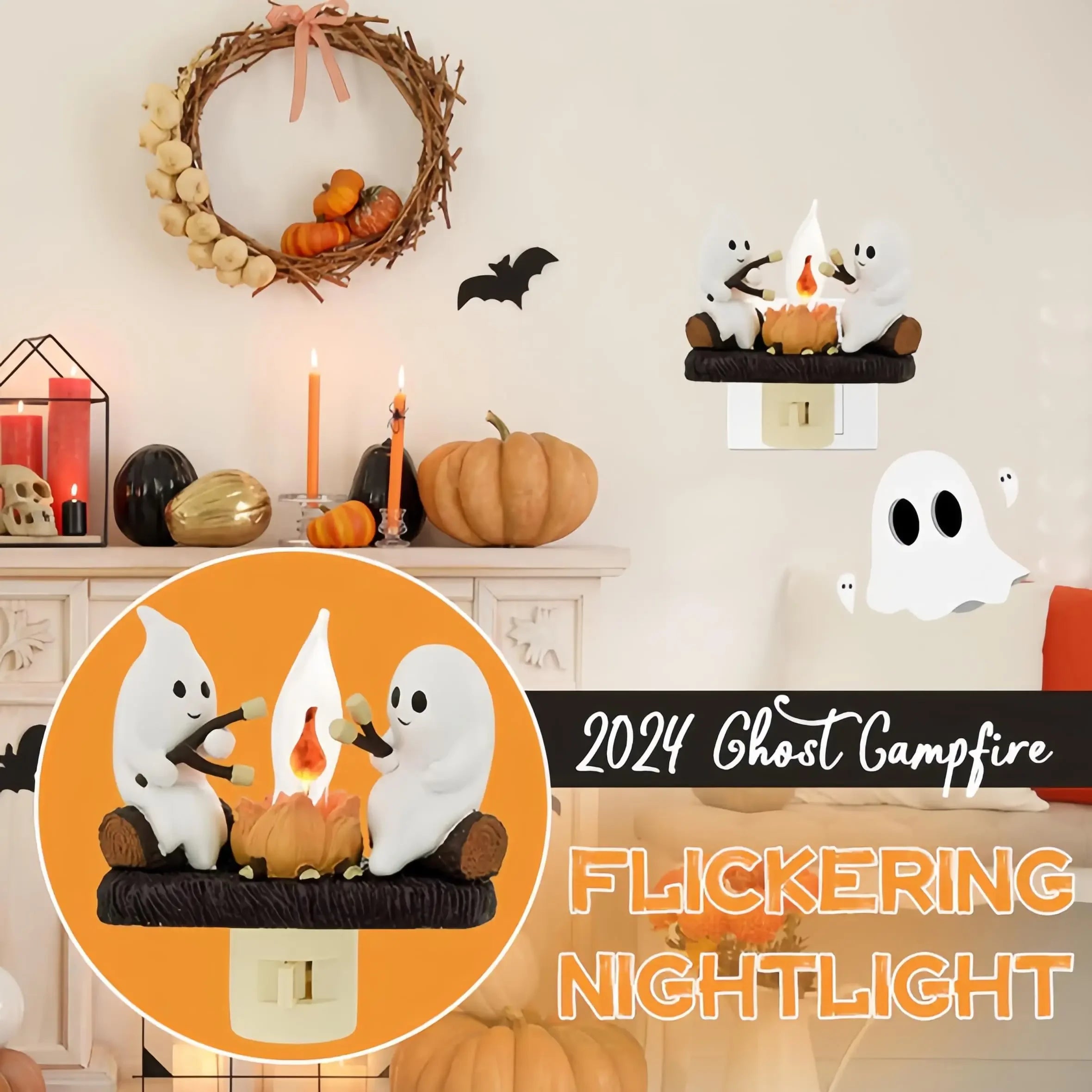 Ghost Campfire Flickering Night Light EU/US/UK Plug Faux Campfire Night Light Into Wall Home Decoration Halloween Gifts