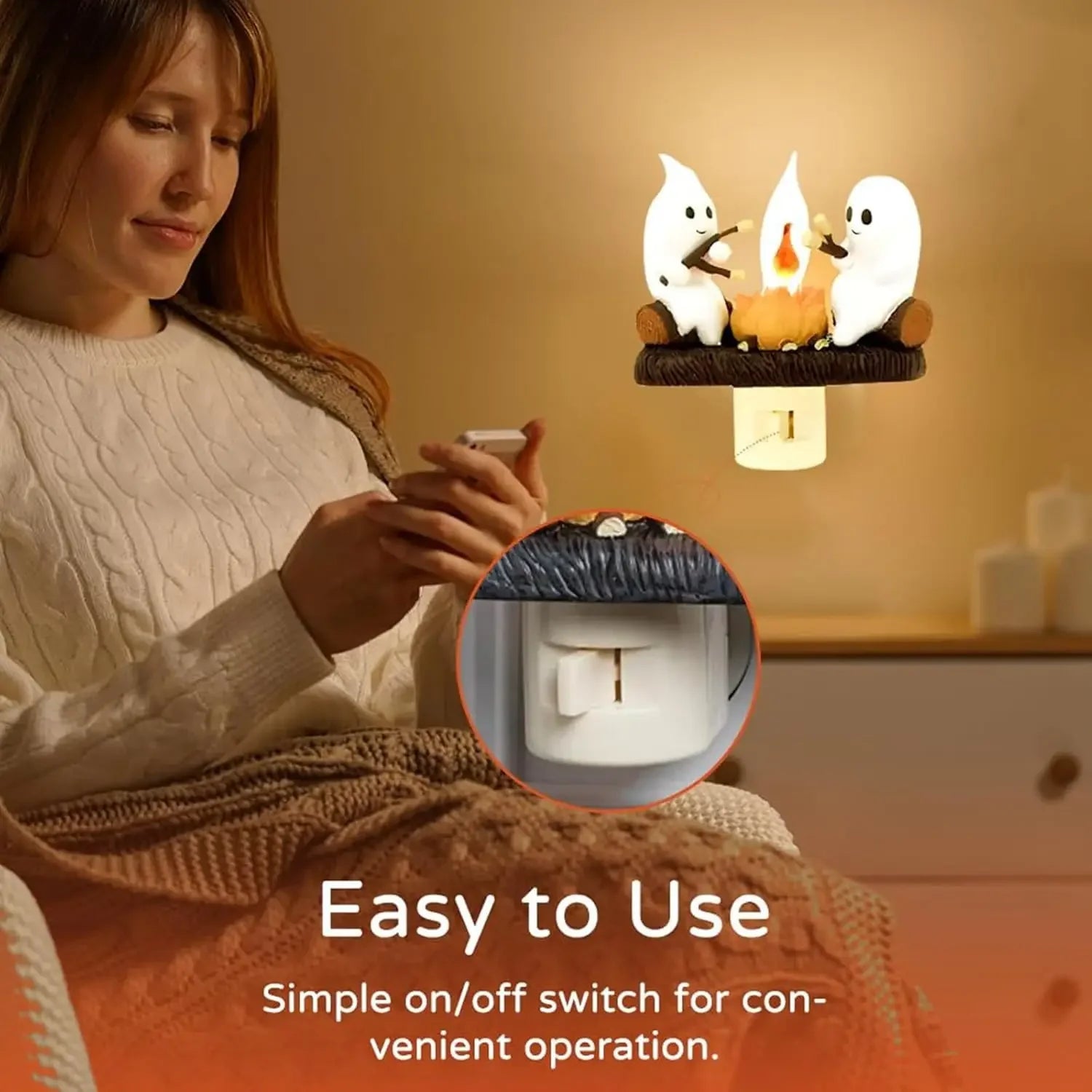 Ghost Campfire Flickering Night Light EU/US/UK Plug Faux Campfire Night Light Into Wall Home Decoration Halloween Gifts