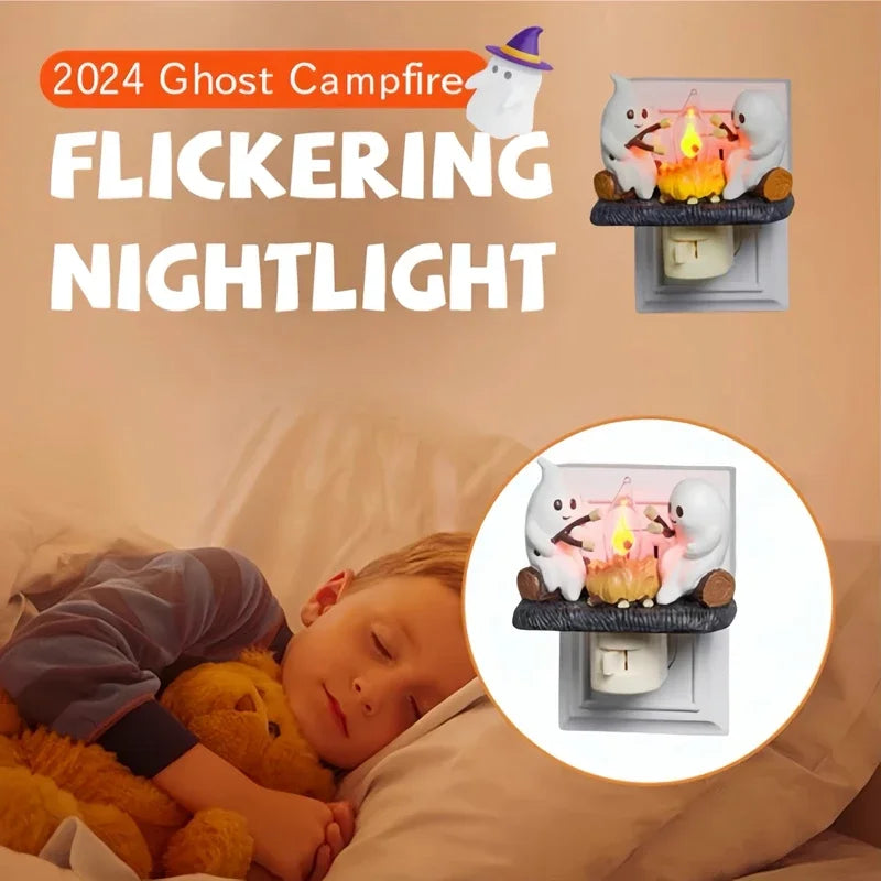 Ghost Campfire Flickering Night Light EU/US/UK Plug Faux Campfire Night Light Into Wall Home Decoration Halloween Gifts