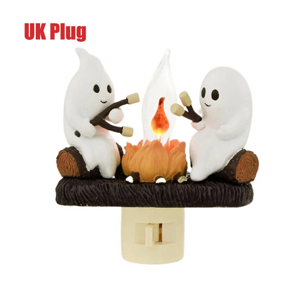 Ghost Campfire Flickering Night Light EU/US/UK Plug Faux Campfire Night Light Into Wall Home Decoration Halloween Gifts