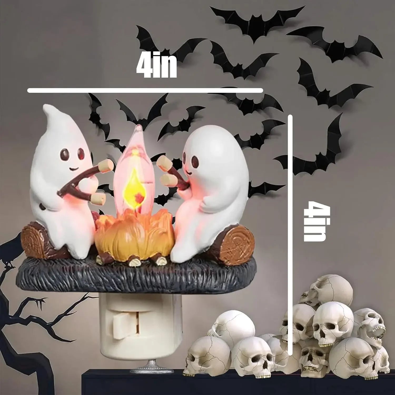 Ghost Campfire Flickering Night Light EU/US/UK Plug Faux Campfire Night Light Into Wall Home Decoration Halloween Gifts
