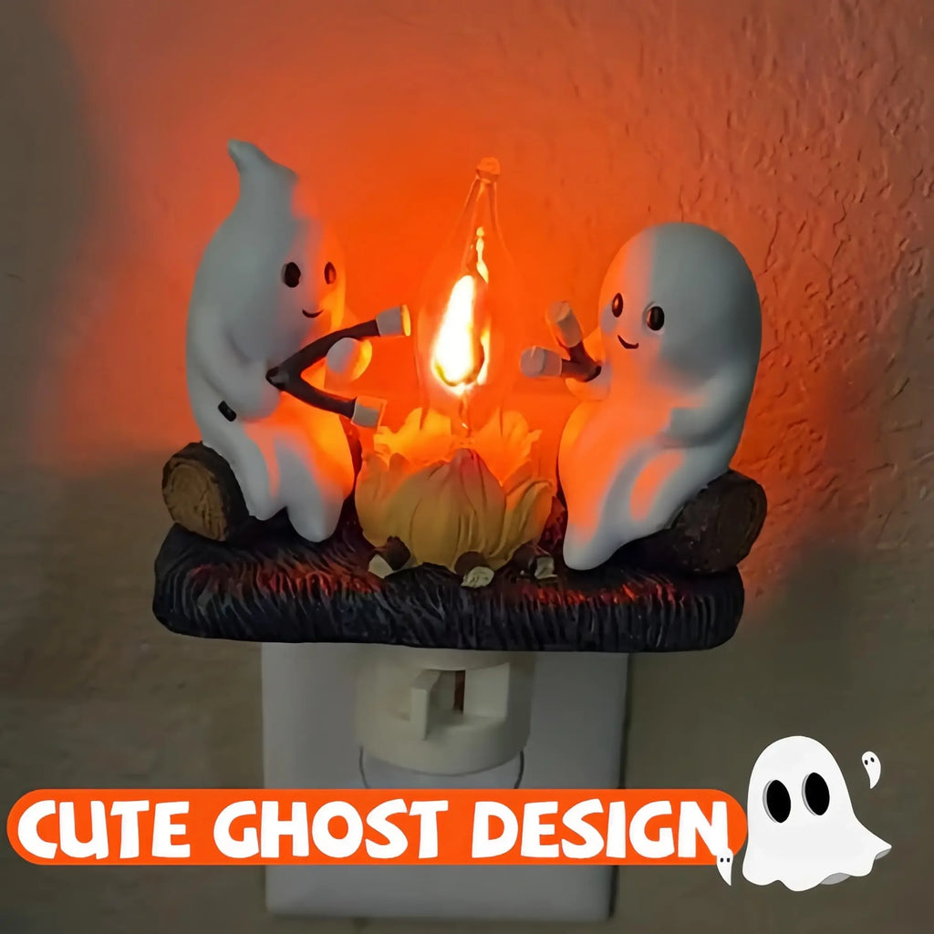 Ghost Campfire Flickering Night Light EU/US/UK Plug Faux Campfire Night Light Into Wall Home Decoration Halloween Gifts